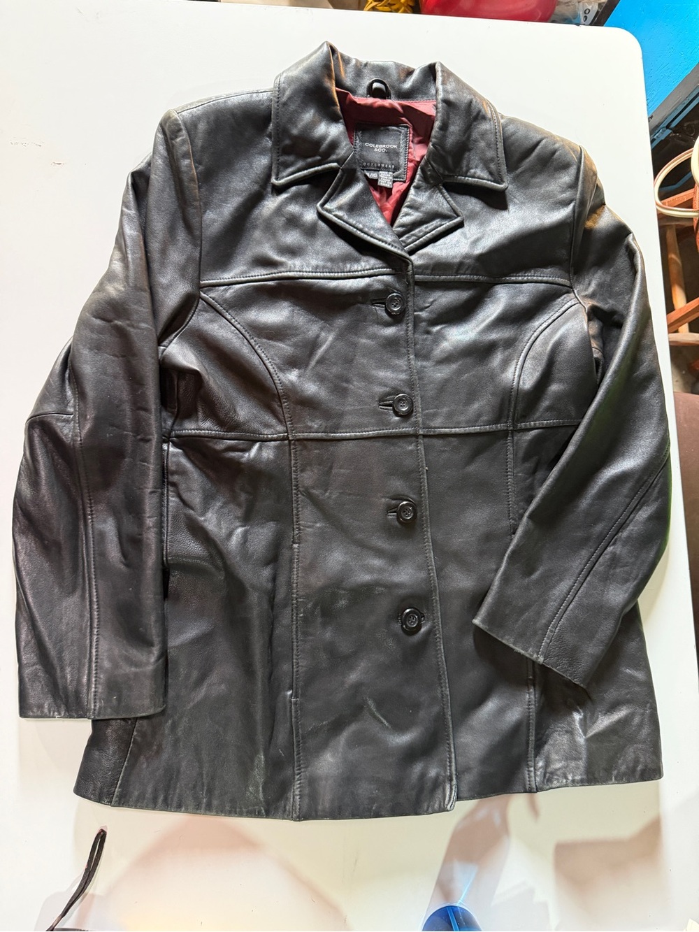 Classic Black Leather Button-Front Jacket